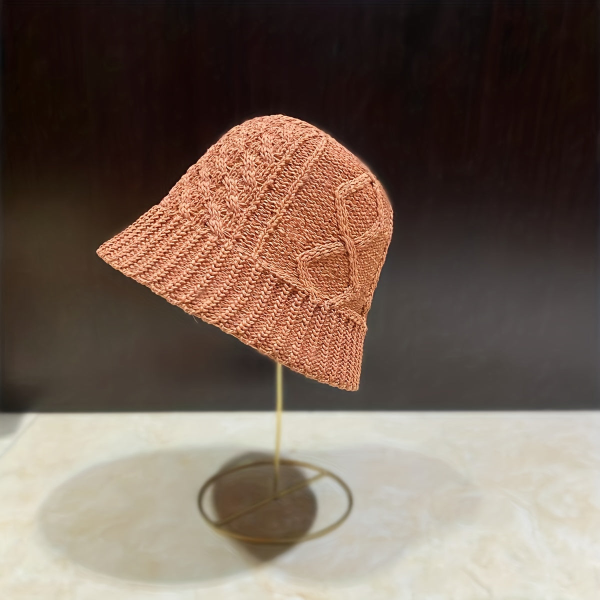 Ribbed Crochet Bucket Hat Solid Hollow Breathable Cloche