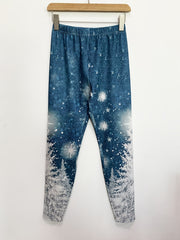 Snowflake Print Slim Leggings Elastic Waist Women's Clothing