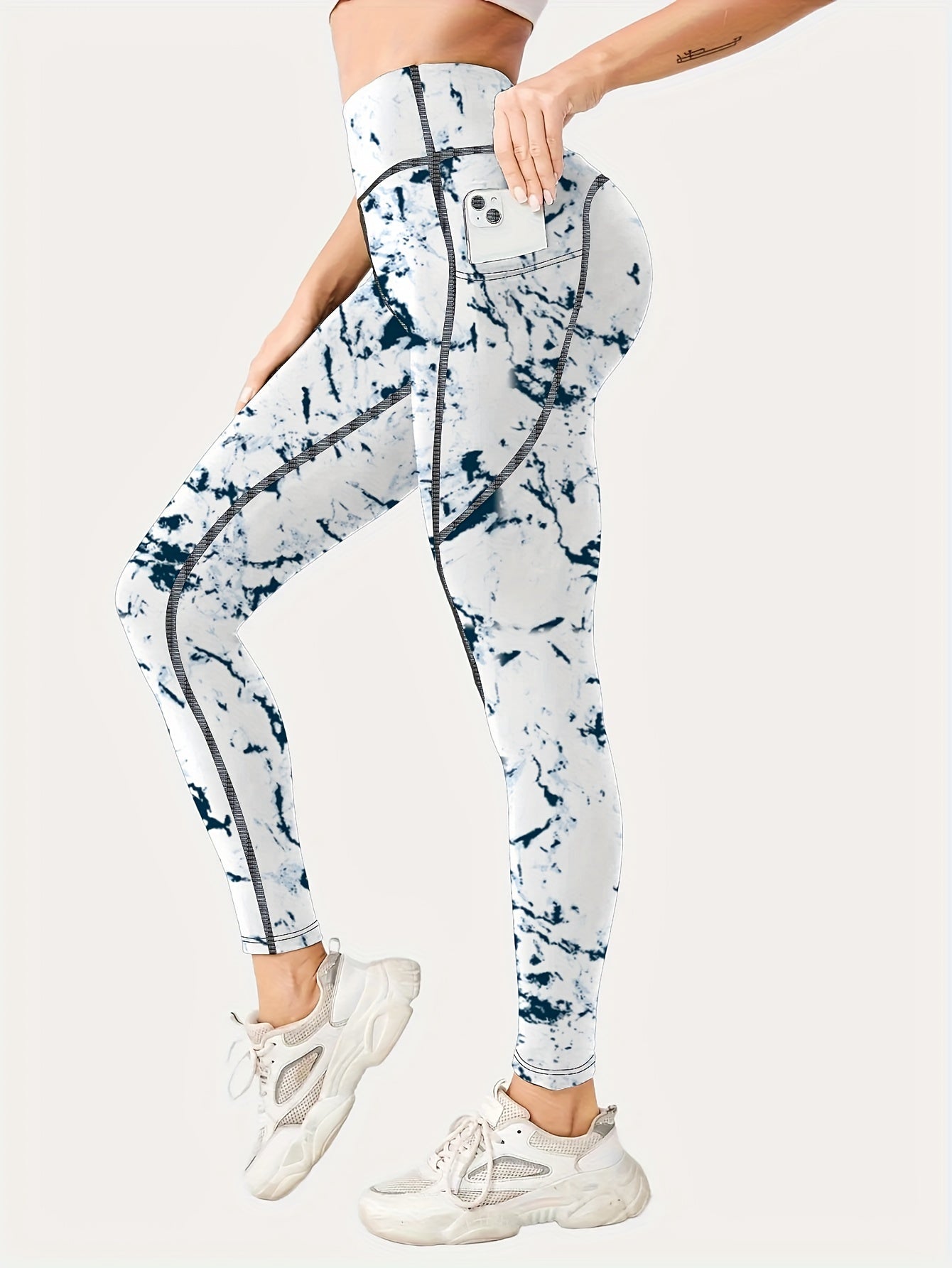 High Waist Print Butt Lifting Yoga Leggings With Pocket