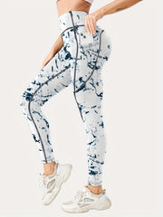 High Waist Print Butt Lifting Yoga Leggings With Pocket