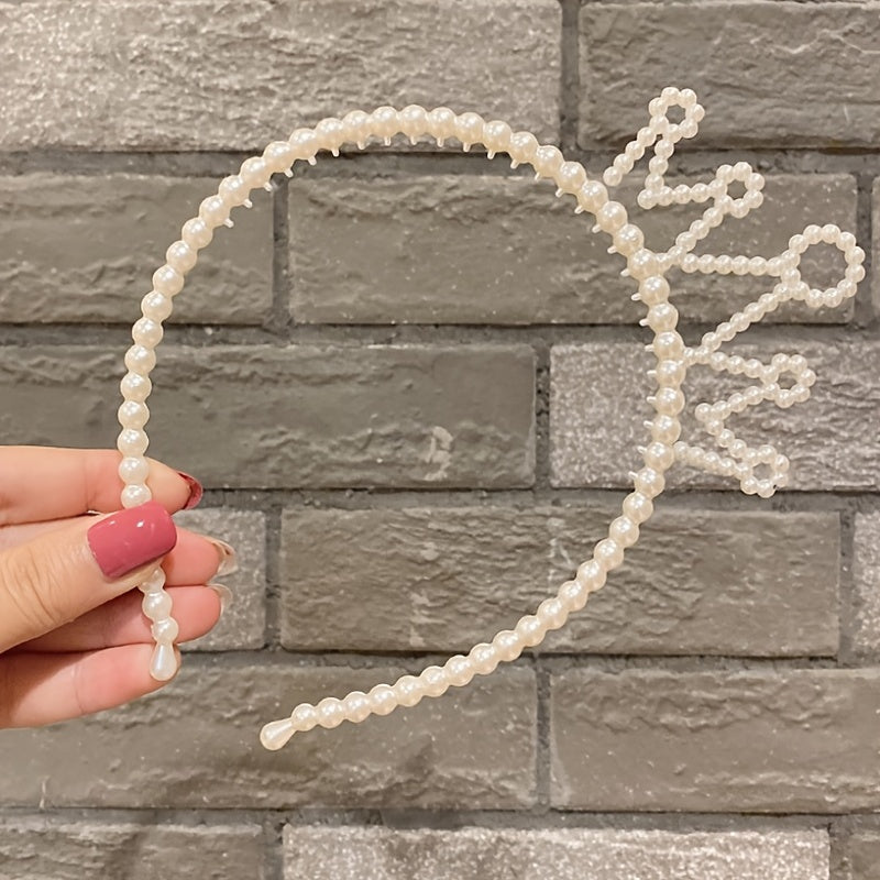 Girls Headband Faux Pearl Crown Hairband Hair Accessories