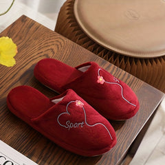 Women's Pink Love Plush Slippers Warm Fuzzy Home Shoes