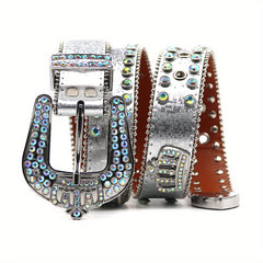 Crown Rhinestones Inlaid Hip hop Trousers Belt