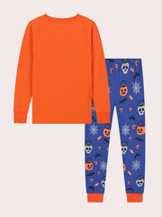 2pcs Dinosaur Skeleton Halloween Pajamas Set Long Sleeve Top & Pants