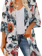 Print Cover Up Shirt Loose Fit V Neck Long Sleeves Casual Blouse
