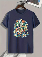 Cartoon Print Men's Graphic T-shirt For Summer