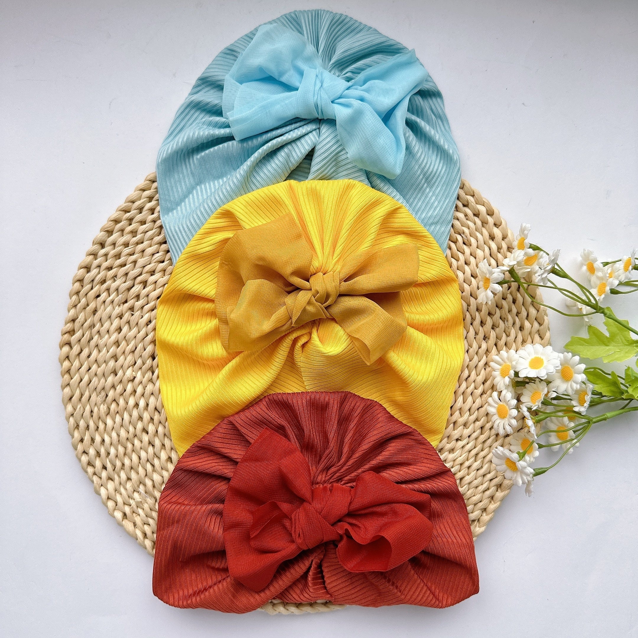 Soft Elastic Flower Baby Hat With Bow for Girl