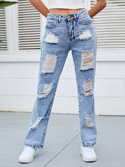 High Waist Distressed Wide Leg Denim Pants