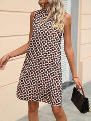 Abstract Print Keyhole Dress High Neck Sleeveless