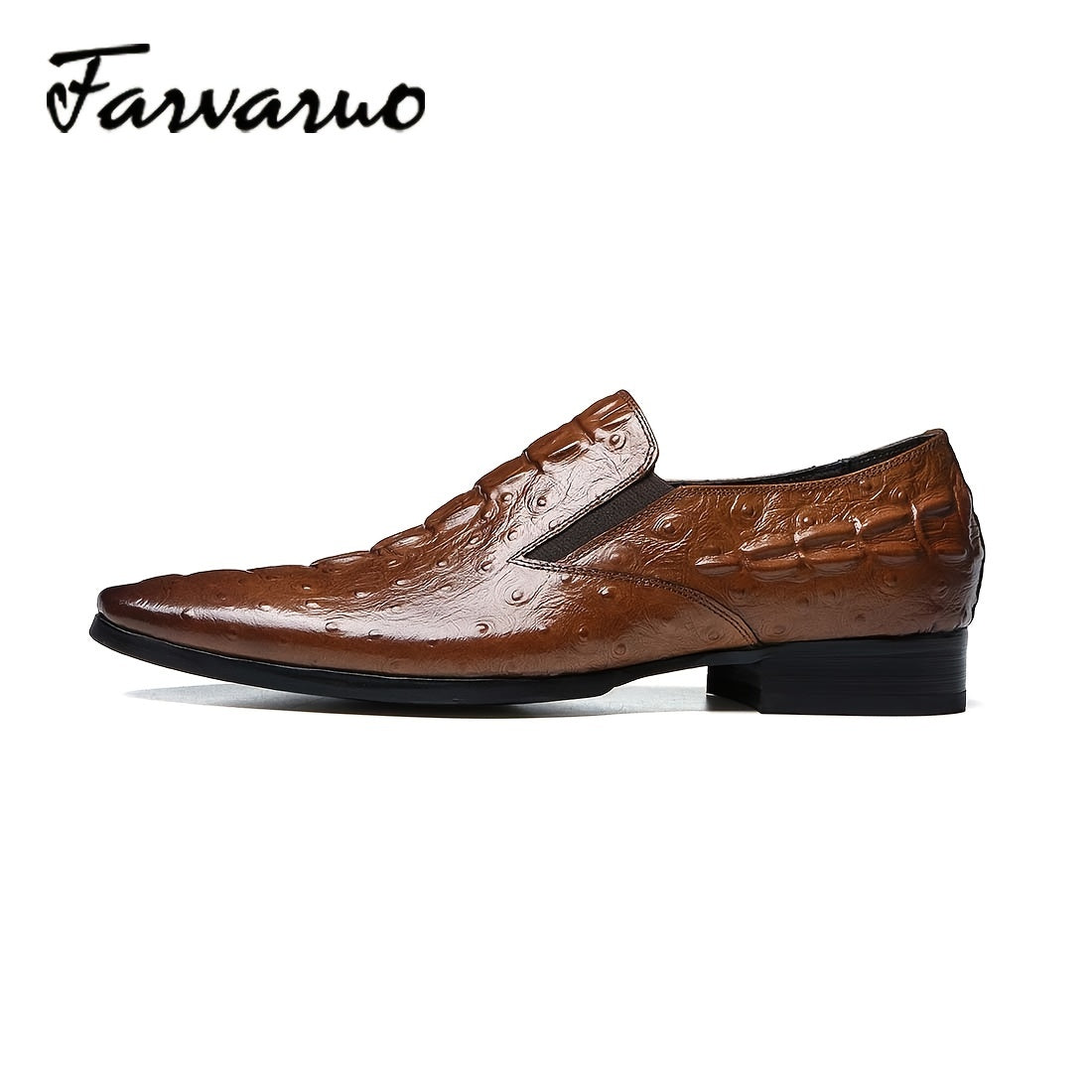 FARWARWO Light Brown Leather Oxford Shoes Crocodile Printed Formal Dress