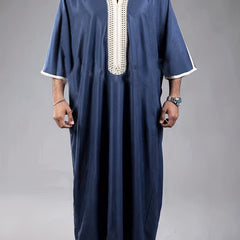 Islamic Arabic Kaftan Men Long Sleeve Solid V Neck Muslim Clothes Vintage Casual