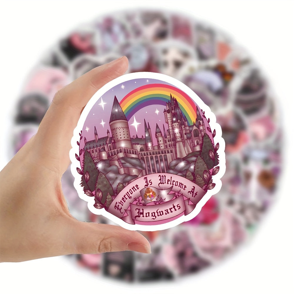 52pcs Pink Girl Cartoon Stickers Fantasy Theme Semi Matte Finish