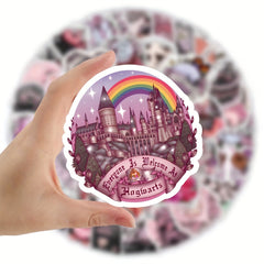 52pcs Pink Girl Cartoon Stickers Fantasy Theme Semi Matte Finish