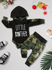 Baby Boy Plaid Letter Print Hoodies Long Pants 2pcs Set