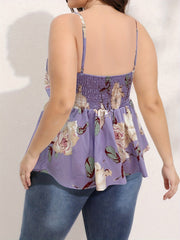 Shirred Floral V Neck Cami Top