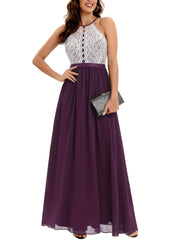 Lace Splicing Halter Neck Aline Dress For Party