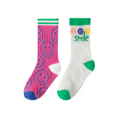 Girls Kids Breathable Crew Socks Cartoon Smile Face Pattern Spring Summer