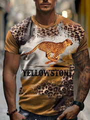 Men's Leopard Print Sports T-shirt Round Neck Tee Shirt