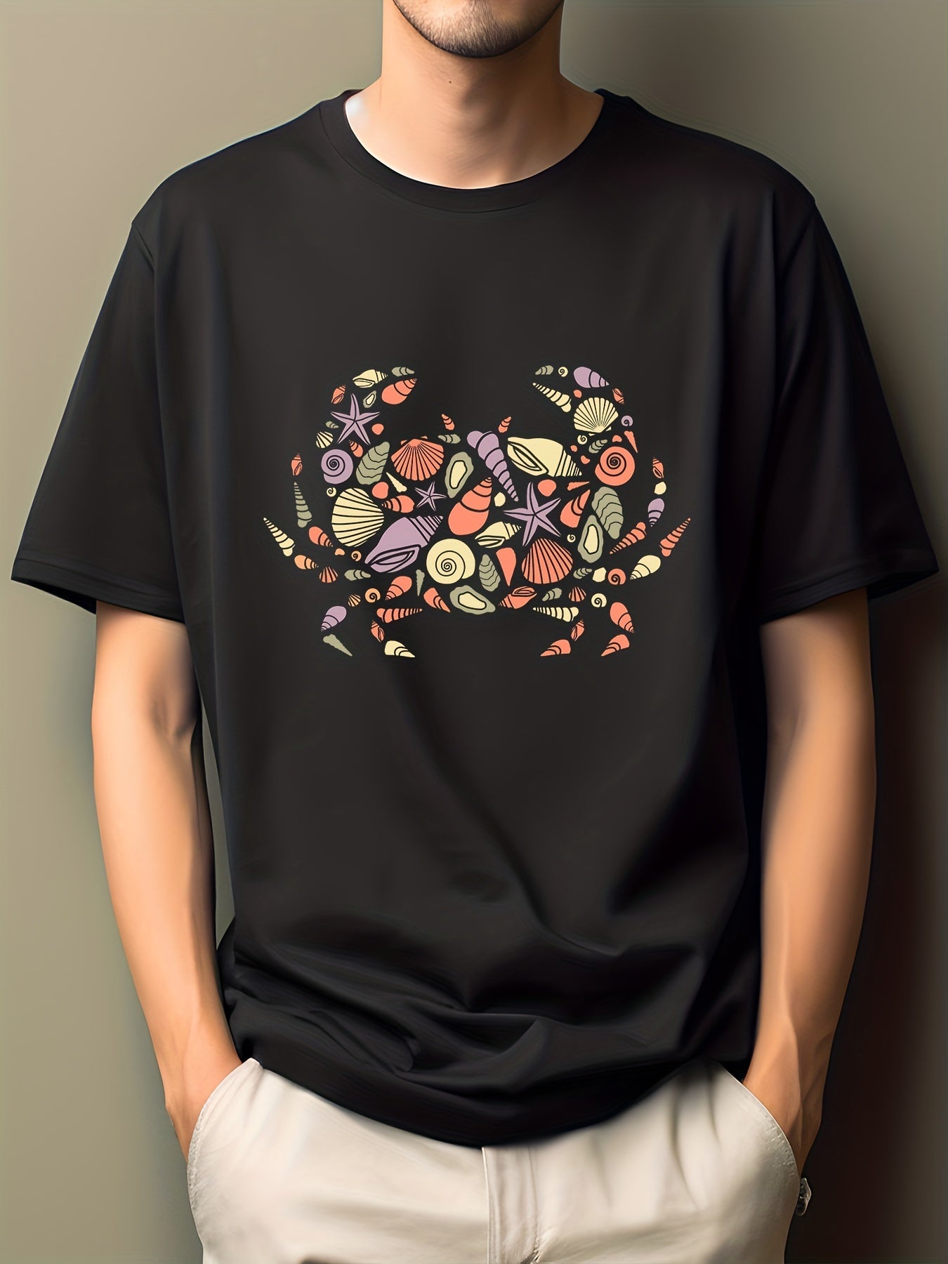 Men's Hip Pop Cartoon Print Tee Active Casual Slightly Stretch Crew Neck T shirt