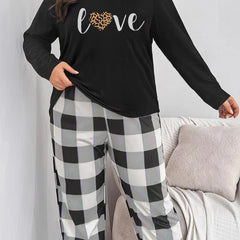Leopard Print Pajama Set Plaid Pants Lounge Two Piece
