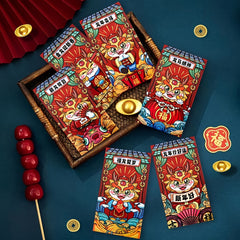6pcs Chinese New Year Red Envelopes Lion Dragon Cartoon Design Party Birthday