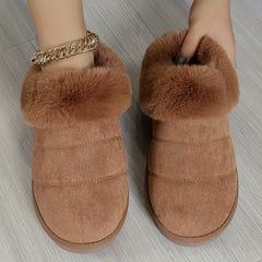 Women's Fuzzy Trim Snow Boots Non-slip Warm Slippers