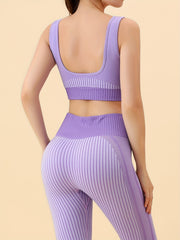 Striped Yoga Set Crop Tank Top & High Waist Pant Activewear