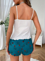 Heart Print Lounge Set Crew Neck Cami Top & Shorts