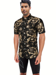 Baroque Style Print Men's Top Casual Short Sleeve Tee For Summer