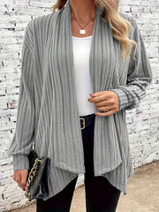 Casual Cardigan Women's Plus Solid Ribbed Long Sleeve Open Front