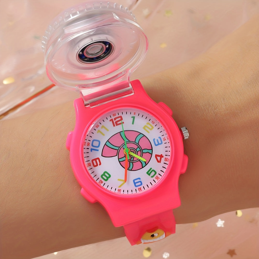 Pink LED Fidget Spinner Cartoon Watch for Kids