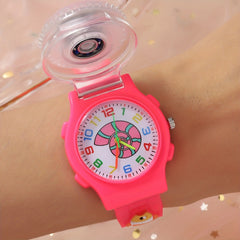 Pink LED Fidget Spinner Cartoon Watch for Kids