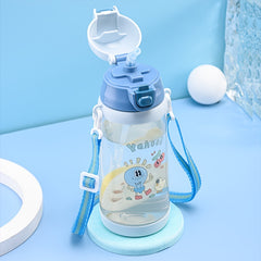 400ml Cartoon Plastic Straw Water Cup Leakproof Bottle with Shoulder Strap