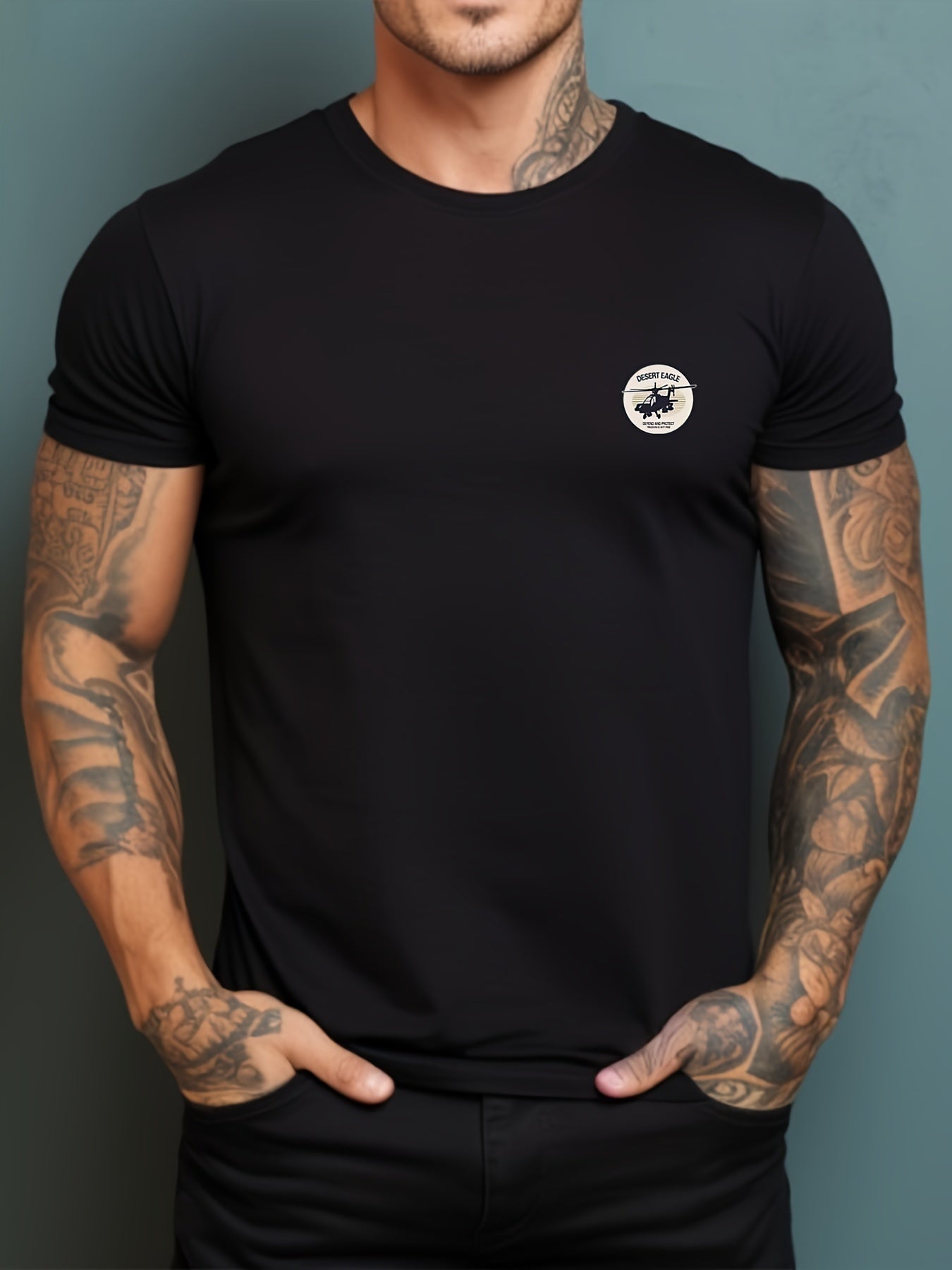 Helicopter & Car Various Pattern Print Men's Comfy T shirt Graphic Tee