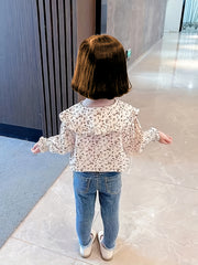 Kid Teen Girls Ruffles Floral Shirt & Button Down Collared Blouse