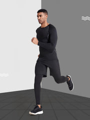 Men's Stretch Slim Fit Gym Outfit Set Long Sleeve T shirt And Shorts Legging Set