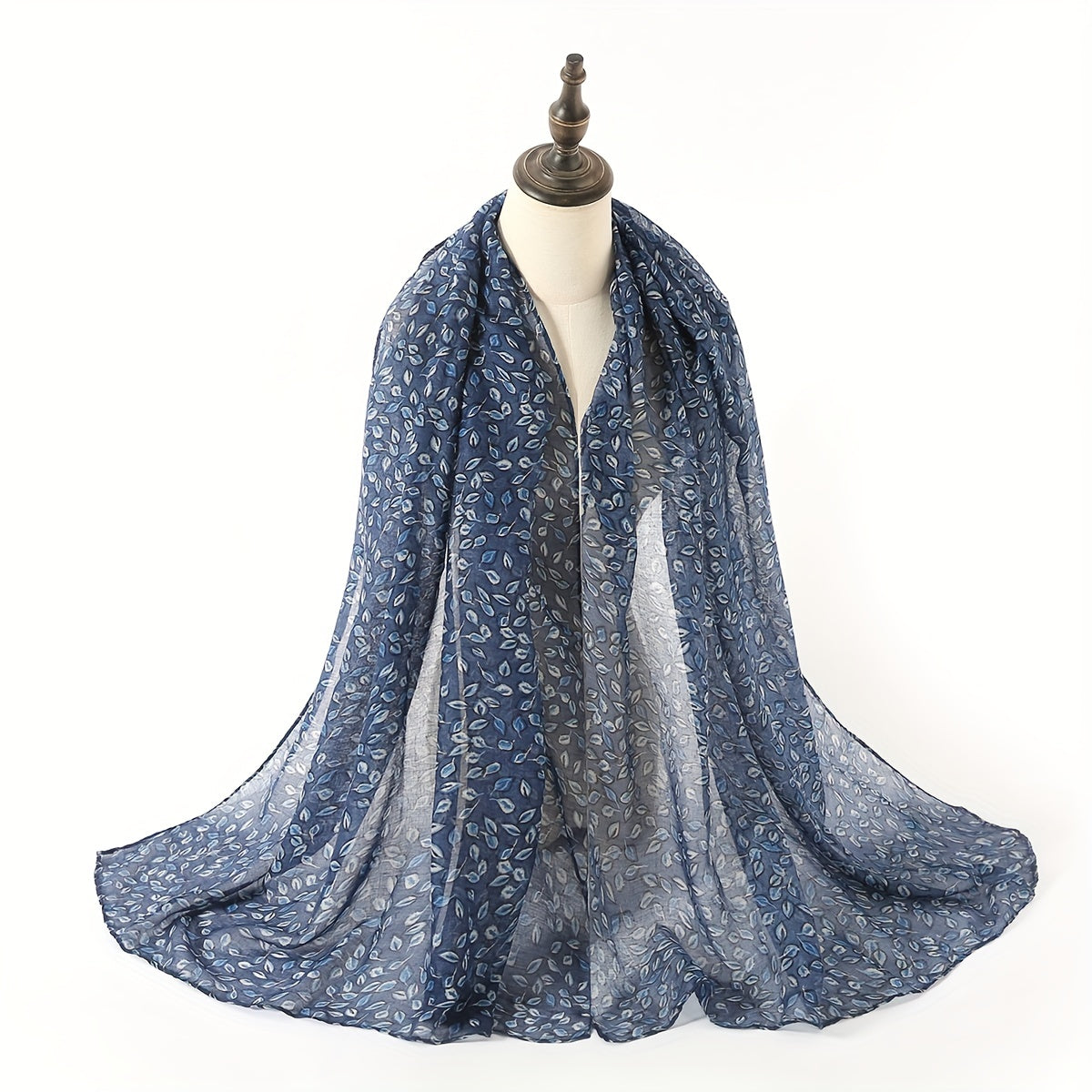 Leaf Print Voile Scarf Solid Shawl Casual Windproof Head Wrap