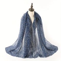 Leaf Print Voile Scarf Solid Shawl Casual Windproof Head Wrap