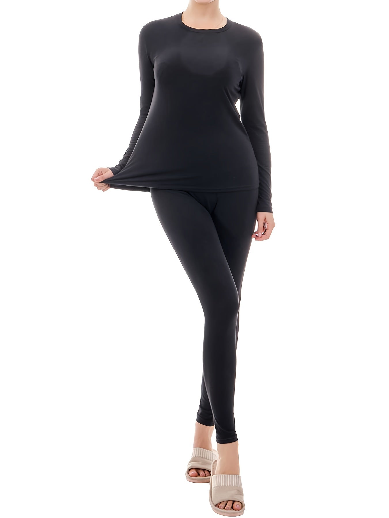 Women's Thermal Underwear Set Long Sleeve Crew Neck Tops & Pants
