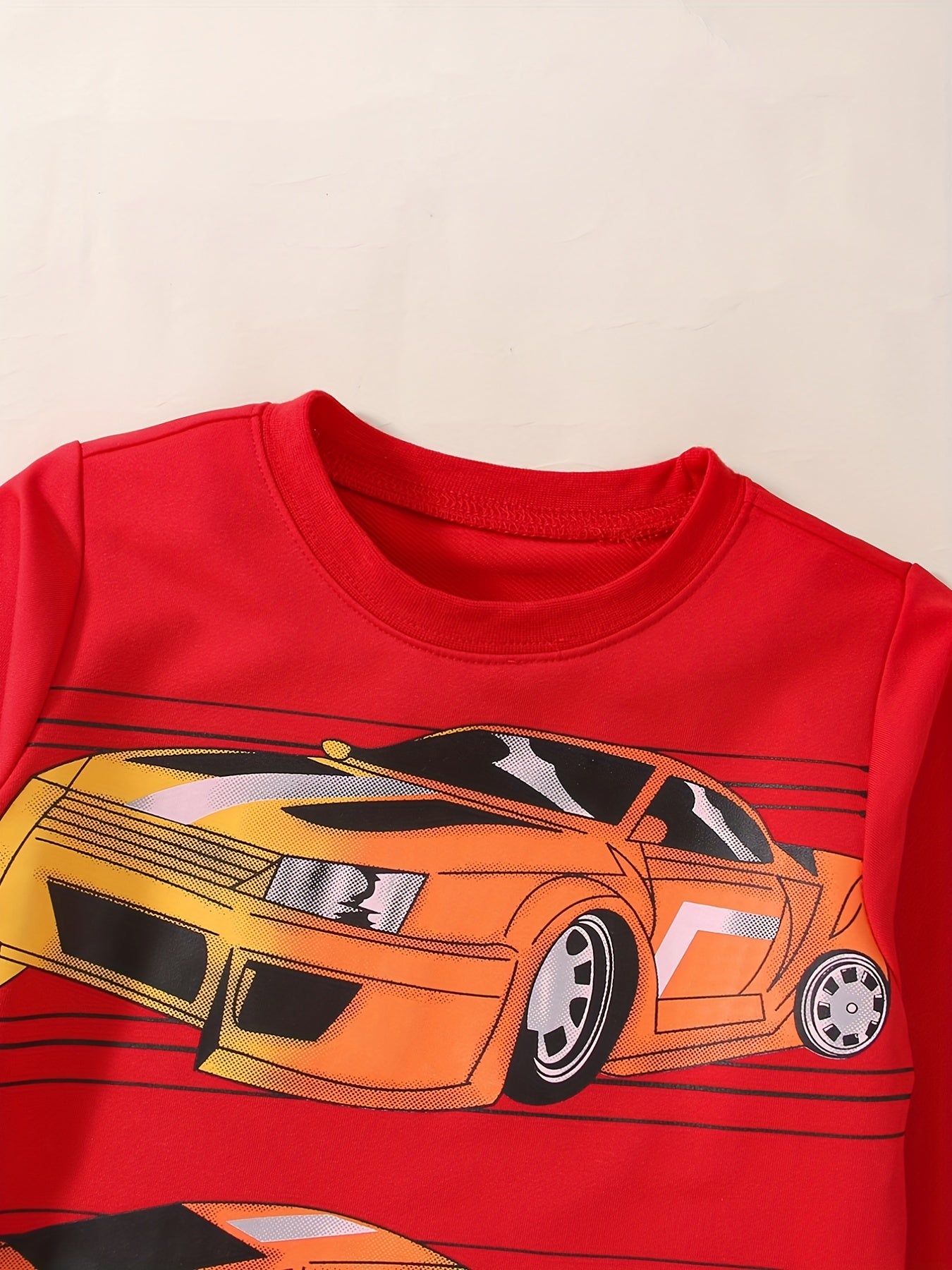 Boys Racing Car Print Sweatshirt Long Sleeve Crew Neck Tops