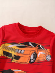 Boys Racing Car Print Sweatshirt Long Sleeve Crew Neck Tops