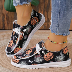 Women's Pumpkin Print Canvas Shoes Casual Lace Up Low Top Loafers Lightweight