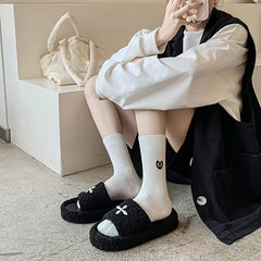 5 Pairs Heart Print Crew Socks Breathable Sports Stockings
