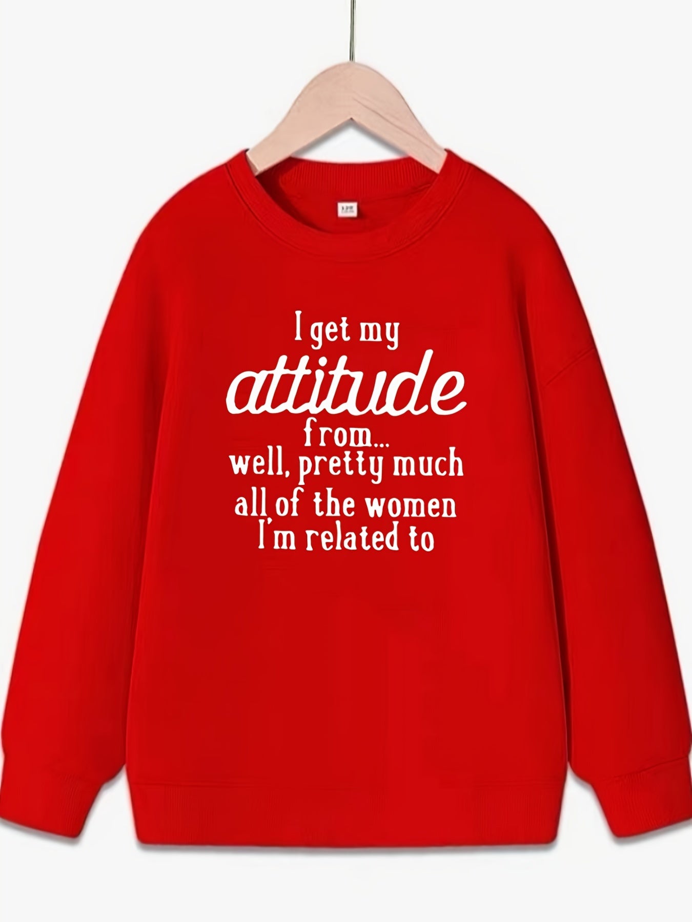 Attitude Letter Pattern Round Neck Sweatshirt for Girls