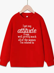 Attitude Letter Pattern Round Neck Sweatshirt for Girls