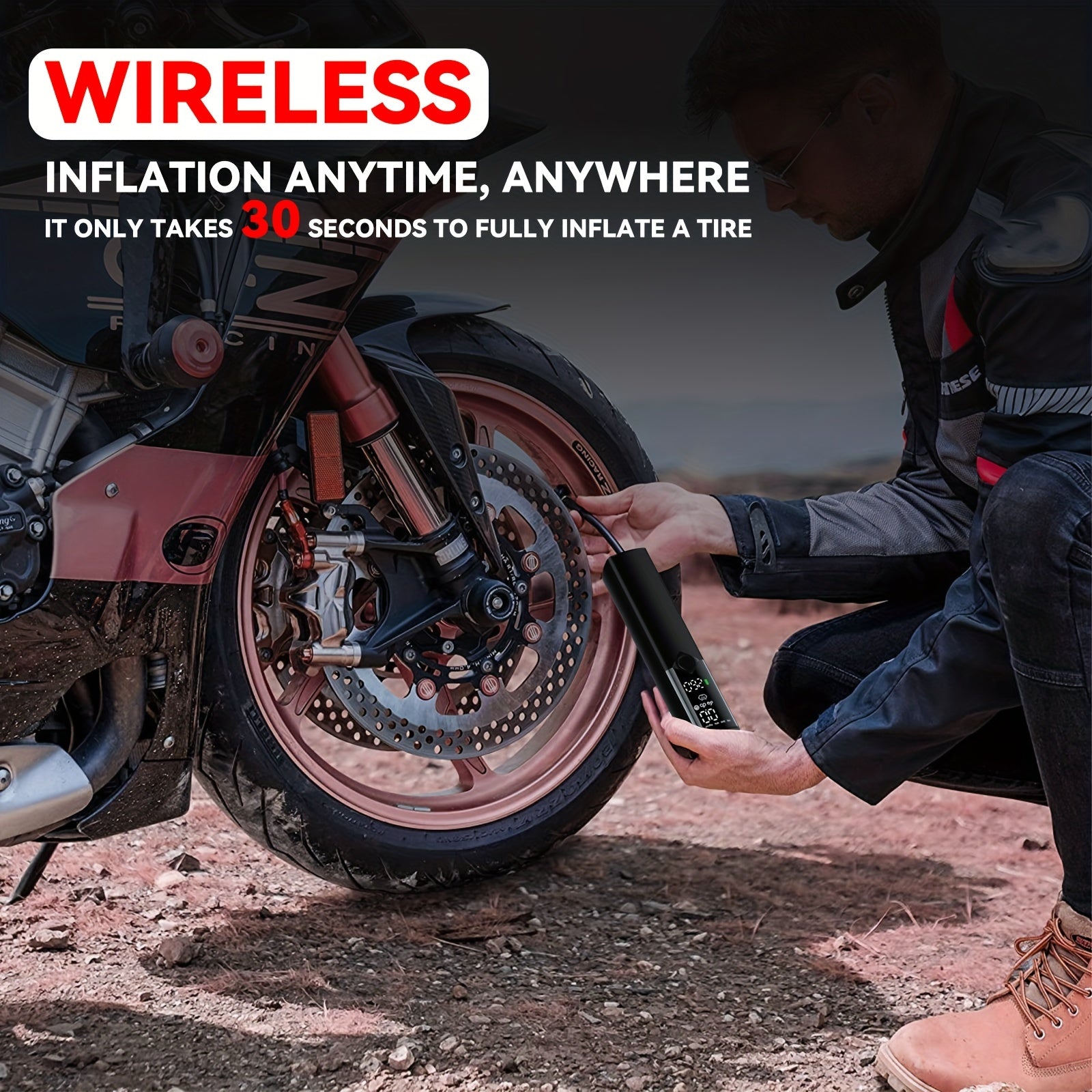120PSI Wireless Portable Tire Inflator Pump - Fast Inflating Mini Air Pump
