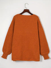 V Neck Solid Ribbed Long Sleeve Sweater