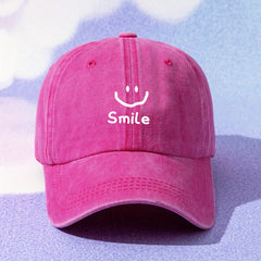 Smiling Face Print Baseball Cap Distressed Cotton Dad Hat