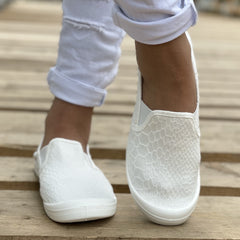 Flat Canvas Shoes Snakeskin Slip On Loafers Casual Walking Shoes
