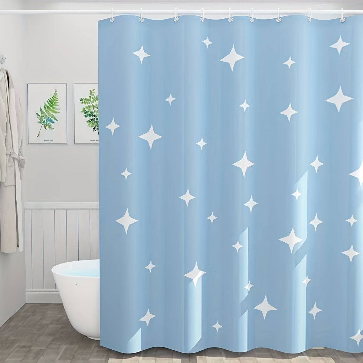 Waterproof Star Shower Curtain 12 Hooks Light Bathroom Decor